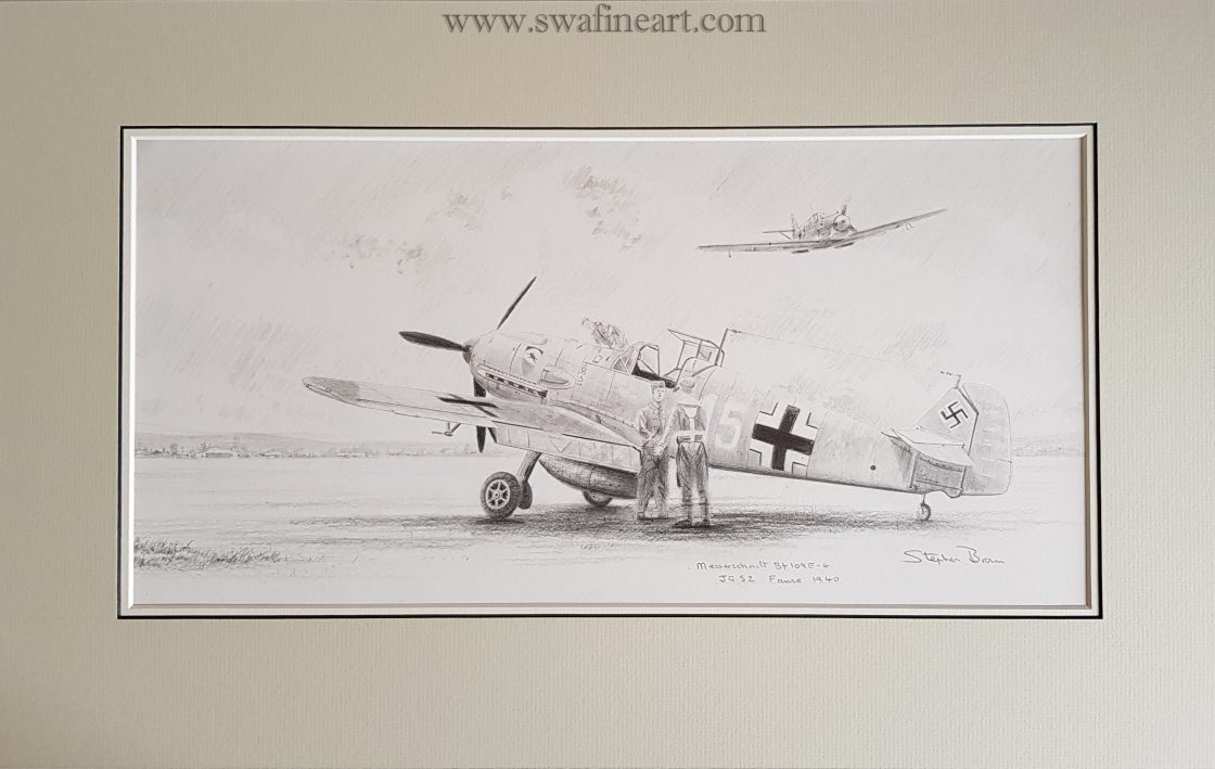 Me Bf 109 E-4 JG52 original pencil drawing by Stephen Brown